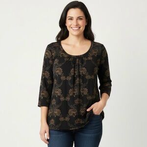 STYLE & CO. Floral Print Pullover Top, Women’s XL, Black Gold